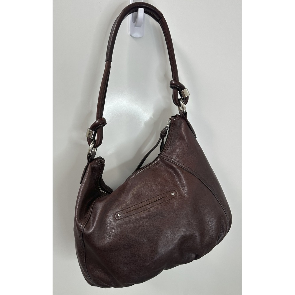 B. Makowsky Espresso Brown Pebbled Leather Hobo Bag Silver Hardware Western Boho - Picture 6 of 16